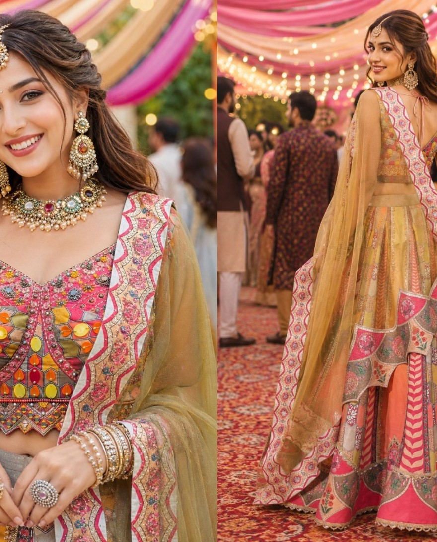 1213 - Multi Colour Tissue Embroidered Work Readymade Lehenga Choli for Engagement